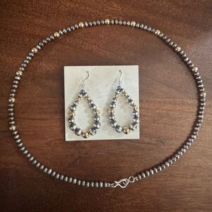 Silver and Gold Pearl Necklace and Earring Set